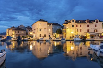 Trogir marina at dusk, Trogir, Croatia, Europe