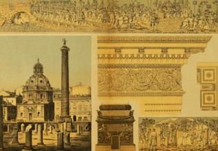 Forum Trajani, public square, ruin, Trajan column with emperor, several relief details, church