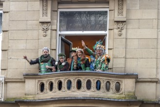 Audience at the Rosenmontagszug carnival parade in Düsseldorf, North Rhine-Westphalia, Germany,