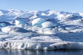 Beautiful landscape with floating icebergs in Jokulsarlon glacier lagoon in Iceland