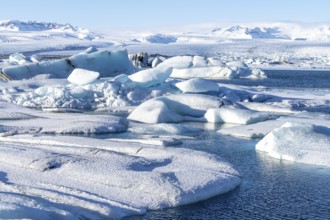 Landscape detail with floating icebergs in the Jokulsarlon glacier lagoon in Iceland
