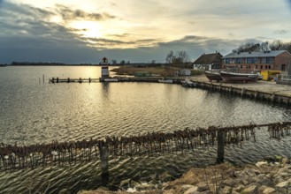 Harbour and lighthouse of Waase, Ummanz, Island Ruegen, Mecklenburg-Western Pomerania, Germany,