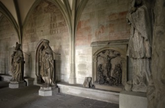 Statues, frescoes, wall paintings, early Gothic cloister, Cathedral of Our Lady, Constance,