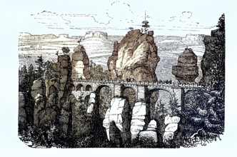 The Bastei Bridge in Saxon Switzerland, Saxony, Deutschland, 1870 / Die Basteibrücke in der