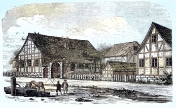 A farmhouse, farm in the north of Franconia, Bavaria, Deutschland, around 1880 / ein Bauernhaus,