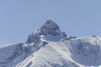 Mountain panorama to the Trettachspitze, 2595m, in winter, Allgäu Alps, Allgäu, Bavaria, Germany,