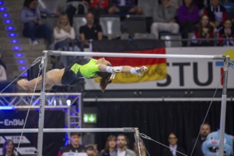 EnBW DTB-Pokal Stuttgart 2025, Mixed Cup***Janoah Müller warming up on the uneven bars
