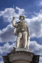 Sculpture of a soldier on a column in front of the Ellingen Residence, Ellingen, Middle Franconia,