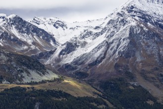 Snow-covered mountains above Saint Luc, Val d'Anniviers, Valais Alps, Canton Valais, Switzerland,