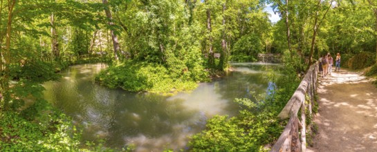 Panoramic view of the Duck Lake in the Monasterio de Piedra Natural Park, Aragon, Spain, Europe