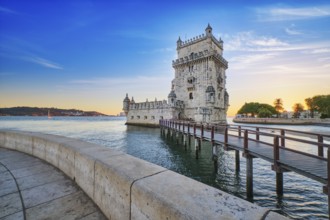 Belem Tower or Tower of St Vincent, famous tourist landmark of Lisboa and tourism attraction, on