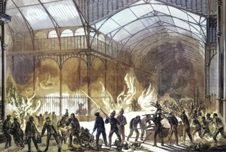 The fire of the central market halls on the night of 11 July 1869, Paris, France, Historical,