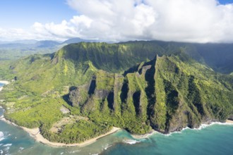 Aerial view Ke'e Beach, Haena Beach, Tunnels Beach, Kepuhi Beach, Kauai, Hawaii, USA, North America