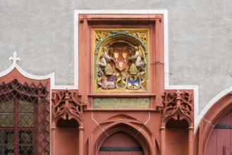 Coat of arms panel, former cathedral provostry, Domplatz, Burgberg, Meissen, Saxony, Germany,