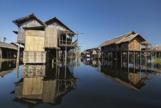 Stilted houses in village on Inle lake, Myanmar, Asia
