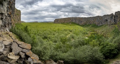 Asbyrgi Canyon, lake on a cliff, Icelandic Highlands, Iceland, Europe