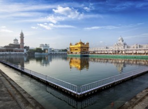 Sikh gurdwara Golden Temple (Harmandir Sahib) in the morning. Amritsar, Punjab, India, Asia