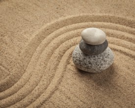 Japanese Zen stone garden, relaxation, meditation, simplicity and balance concept, pebbles and