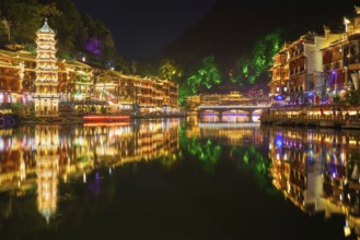 Chinese tourist attraction destination, Feng Huang Ancient Town (Phoenix Ancient Town) on Tuo Jiang