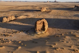 Qasr Al-Farid, 2000-year-old tomb of the Nabataeans, aerial view, Hegra or Madain Salih, AlUla