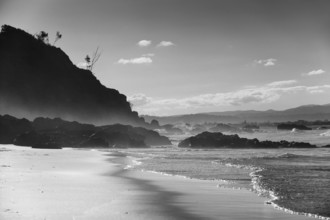 Black and white, monochrome, sea, beach, landscape, Watego beach in Byron bay, Queensland,