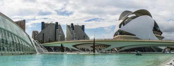 Architecture and buildings over City of Arts and Sciences in Valencia, Spain, Europe