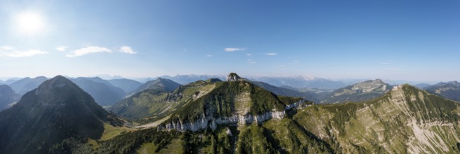 Drone shot, panoramic shotMountain landscape, Gennerhorn Gruberhorn and Regenspitz,