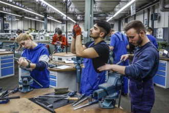 Remscheid, North Rhine-Westphalia, Germany - Trainees in the metalworking trades here during basic