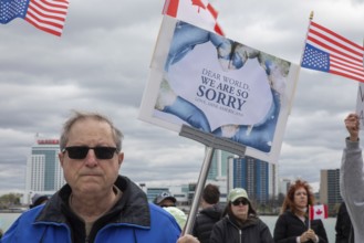 Detroit, Michigan USA - 26 April 2025 - A 'Bridging Our Friendship' rally on the banks of the