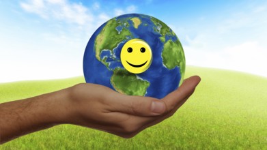 Symbolic image, smiley face for Europe, world, Germany, Bundestag, new government 2025, sign with a