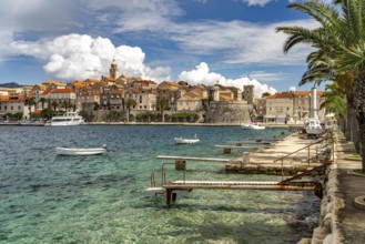 View of the old town and harbour of Korcula, Croatia, Europe