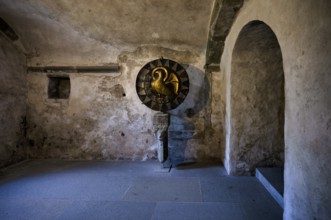 Interior photograph, historic Romanesque St John's disc, gold disc with eagle figure, treasure,