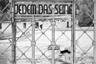 Tor tor to the beech forest concentration camp with the slogan Jedem das Seine on the entrance