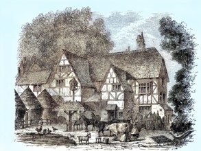 Farm, Farmyard, in England, 1880 / Bauerngut, 1880, Historisch, historical, digital improved