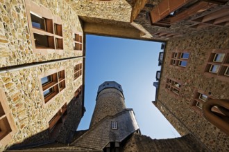 Old Castle, also known as Landgraves' Castle, view from the inner courtyard to the sky, Giessen,