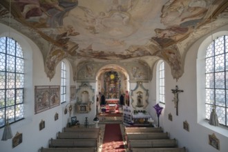 View from the organ loft onto the church interior and altar with Lenten cloth, 18th century, St