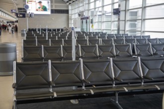Detroit, Michigan - An empty waiting area in the McNamara Terminal at Detroit Metro Airport