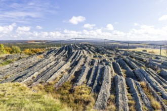 Exposed basalt outcrop from volcanic times, Hirtstein, Marienberg, Erzgebirge, Saxony, Germany,