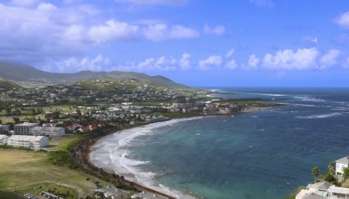 Panoramic view on Timothy Hill lookout of Saint Kitts and Nevis Caribbean island on cruise vacation