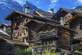 Old wooden houses in the historic village centre, Grimentz, Val d'Anniviers, Valais Alps, Canton