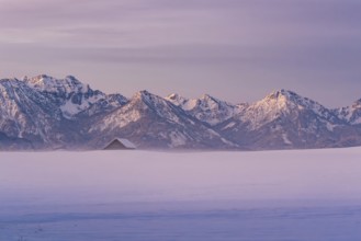 Winter landscape in the Allgäu near Halblech at sunrise