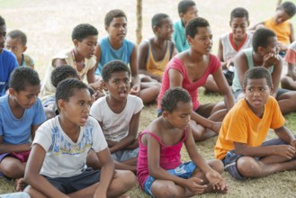 Kids in an outdoor school, Yasawa islands, Fiji, Oceania