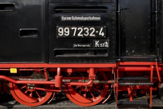 Detail of a steam locomotive, Harzer Schmalspurbahnen, abbreviated HSB, railway romance, nostalgia,