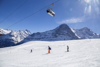 25 March 2024: Skiing against the backdrop of the north face of the Eiger in Grindelwald,