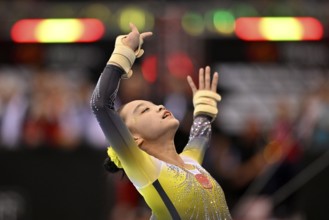 Ziyue Qin CHN Floor Action Gymnastics, EnBW DTB-Pokal, Porsche-Arena, Stuttgart, Baden-Württemberg,