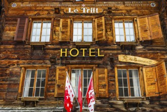 Historic Hotel Le Trift, mountain village of Zinal, Val d'Anniviers, Valais Alps, Canton Valais,