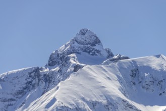Mountain panorama to the Trettachspitze, 2595m, in winter, Allgäu Alps, Allgäu, Bavaria, Germany,