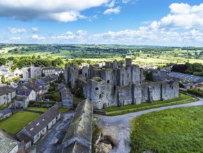 Middleham Castle from a drone, Middleham, Wensleydale, North Yorkshire, England, United Kingdom,