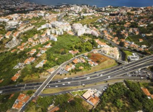Aerial drone view of Funchal town, Madeira island, Portugal, Europe