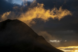 Montafon mountains with dramatic cloudy sky at sunset, Tschagguns, Rätikon, Montafon, Vorarlberg,
